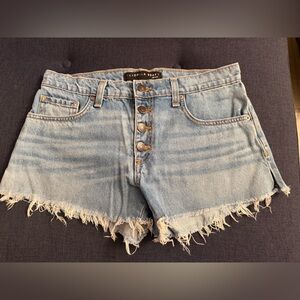 Veronica Beard Light Blue Frayed Jean Shorts